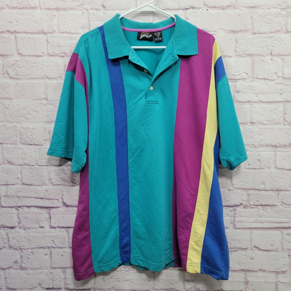 VTG Sportclub Colorblock Polo Shirt Mens Sz L 90s Gorpcore Skater Retro Casual